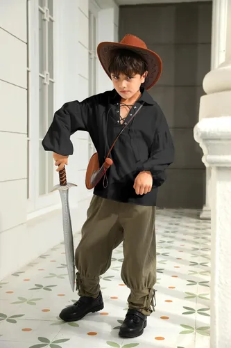 Vista 4 de Camisa medieval de pirata para niños vikinga, renacentista, con cordones, mercenario, Halloween, jacobita escocés, Ghillie, tops