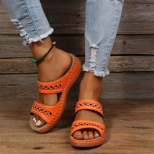 Vista 43 de Ladmiple Sandalias ortopédicas florales de moda 2023 con soporte de arco, zapatillas romanas casuales con puntera abierta