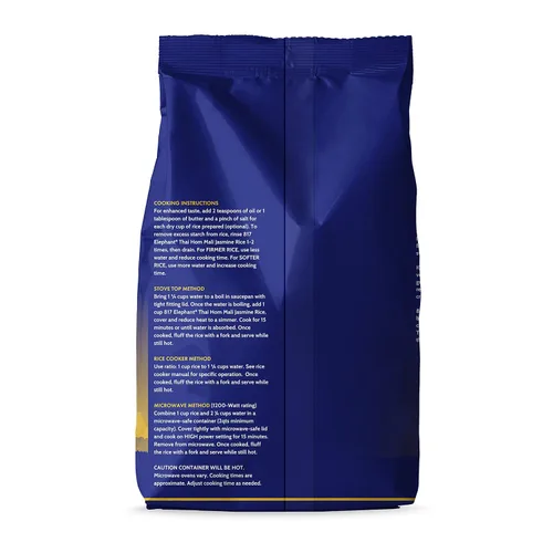 Vista 4 de Arroz jazmín elefante 817 blanco hom mali tailandés, 2 libras (paquete de 2) Auténtico arroz blanco, ideal para recetas tailandesas, curry
