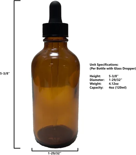 Vista 2 de Dropper Stop® Botellas cuentagotas de vidrio ámbar de 4 oz (4.1 fl oz) con cuentagotas de vidrio cónico - Paquete de 42