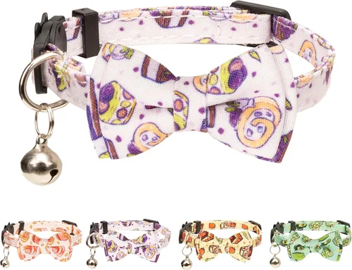 Vista 13 de Collar de gato Campana pajarita de seguridad para gatito, flor separable, Kimino Sakura, pastel, patrón de dibujos animados, gatito, niño, niña