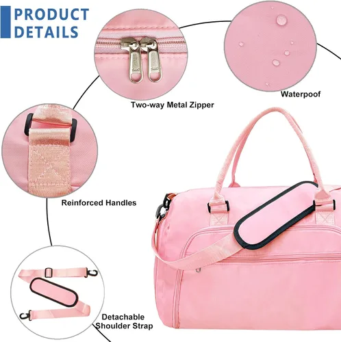 Vista 3 de woogwin Pequeña bolsa de gimnasio para hombres y mujeres con zapatos y compartimento húmedo, bolsa de lona impermeable para viajes, deportes