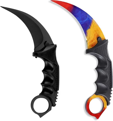Vista 8 de Karambit - Cuchillo táctico de hoja fija, 2 piezas de acero inoxidable para exteriores, cuchillo de caza con funda y cable, adecuado
