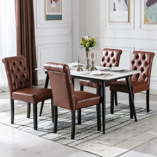 Vista 21 de Juego de 2 sillas de comedor tapizadas de piel sintética, sillas Parsons con respaldo alto, sillas laterales sin brazos para cocina y comedor