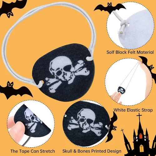 Vista 3 de Skylety 20 piezas de fieltro negro Pirata Capitán Eye parches cráneo Crossbones ojos parches para adolescentes y adultos pirata temáticas fiestas