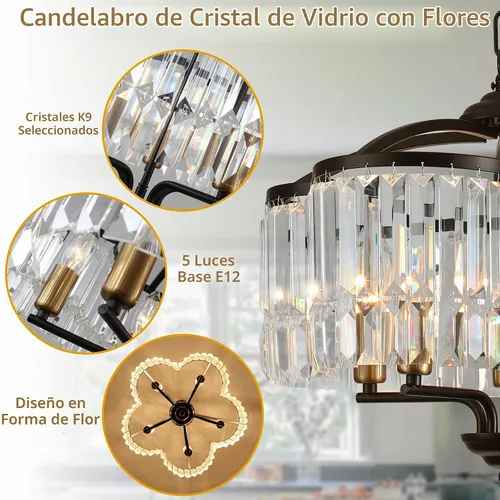 Vista 4 de Lámpara de Araña de Cristal Moderna para Comedor - 5 Luces Ajustables Negra Estilo Granja Accesorio de Luz Colgante para Vestíbulo Dormitorio Sala