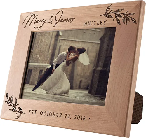 Vista 5 de Marco de fotos de boda, marco de fotos personalizado 4 x 6 Florece romántico personalizado, marco de fotos de boda, compromiso, día de San