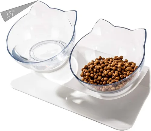 Vista 8 de Luck Dawn Cuencos elevados dobles para gatos con soporte elevado, 15 cuencos inclinados para gatos, soporte protector de cuello, comedero elevado