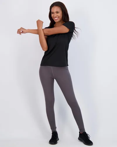 Vista 4 de Paquete de 5unidades camisetas de manga corta para mujer, con cuello en V, tela Dry-Fit que absorbe la humedad, para yoga (disponible en extragrande)