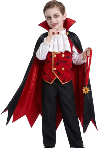 Vista 2 de Disfraz de vampiro para niños, disfraz de vampiro rojo de Halloween para niños