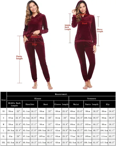 Vista 6 de Aiboria Conjunto deportivo de terciopelo sólido con capucha y pantalones para mujer
