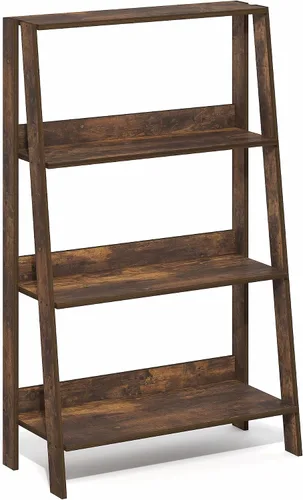 Vista 7 de Furinno Estantería para libros de 4 niveles, estante de escalera de marco abierto, pino ámbar Estantería de almacenamiento de pie de 10.9 x 23.6 x
