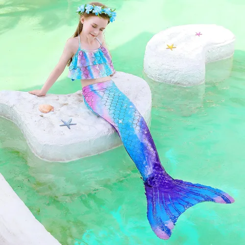 Vista 2 de Farshine Traje de baño de sirena para niñas, traje de baño de princesa, traje de baño para nadar