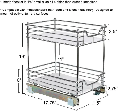 Vista 4 de Household Essentials Glidez - Organizador multiusos de acero cromado con forro de plástico para uso debajo del gabinete, diseño de 2 niveles, se