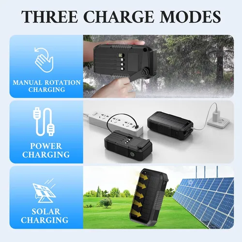 Vista 2 de Banco de energía solar 66800mAh construido en manivela de mano para acampar