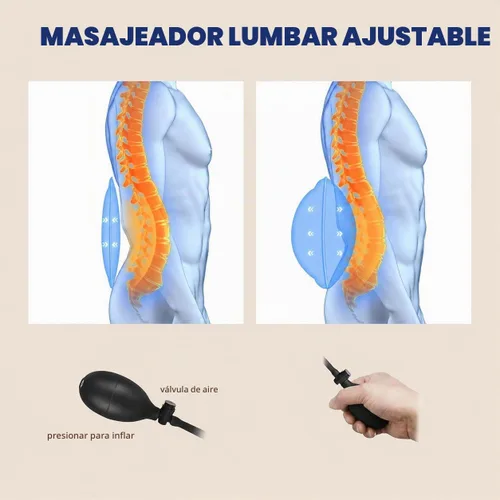 Vista 5 de Cojín de asiento de masaje de vibración con calor, almohadilla masajeador de silla de 8 motores con soporte lumbar ajustable manual, 9 modos, 3 Negro