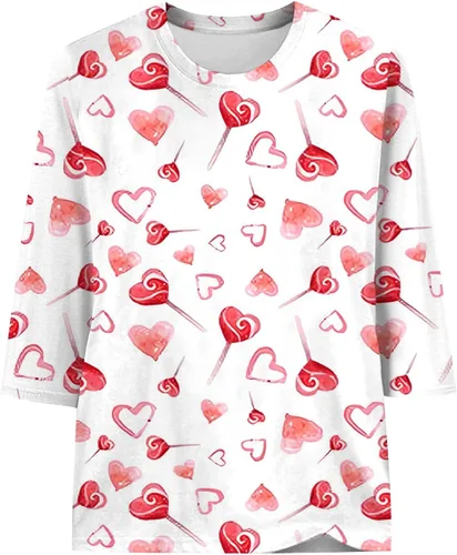 Vista 4 de Camiseta de manga 34 de verano de San PatricioSan Valentín para mujer, camiseta casual de manga tres cuartos para mujer, blusa de vacaciones