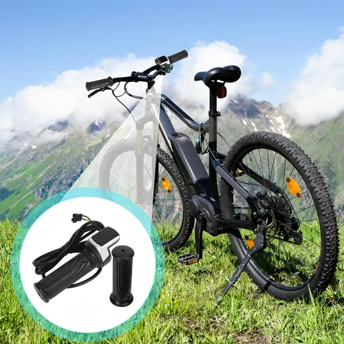 Vista 4 de Empuñadura de acelerador de bicicleta eléctrica, manillar giratorio para mini 6 núcleos, agarre universal de bicicleta con interruptor pantalla LCD