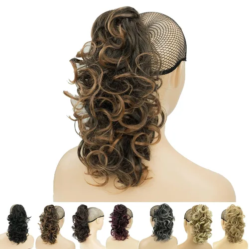 Vista 12 de IMISSU Extensiones de cabello rizado desordenado, cola de caballo con clip de cola de caballo (rubio playa)