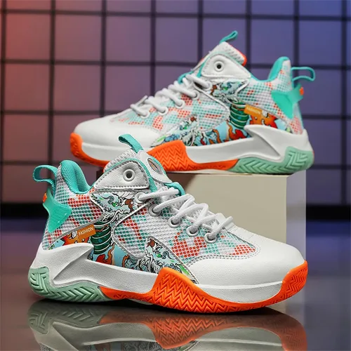 Vista 4 de SANEARDE Zapatos de baloncesto para niños, tenis de voleibol ligeros, cómodos, antideslizantes