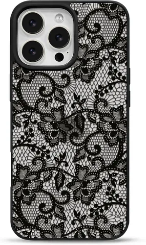 Vista 14 de NITITOP Para iPhone 14 Plus/15 Plus Funda Transparente Encaje Flor - Negro
