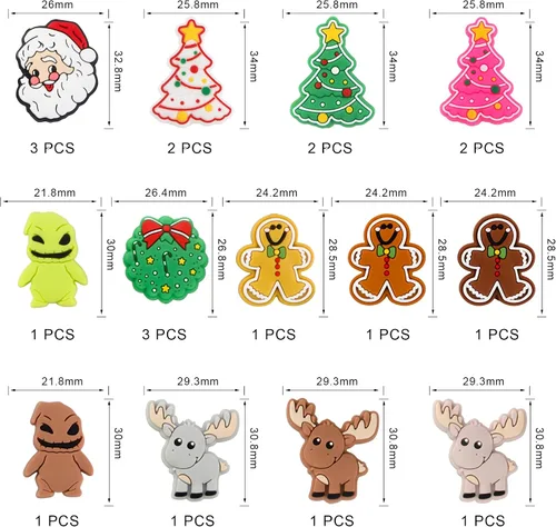 Vista 2 de Sunrony 20 cuentas focales de silicona para hacer llaveros, cuentas de silicona focales de personajes navideños a granel para bolígrafos, pulseras