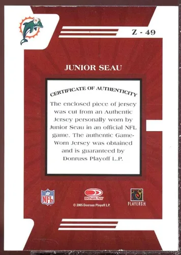 Vista 2 de Junior Seau Card 2005 Zenith Z-Jerseys #49