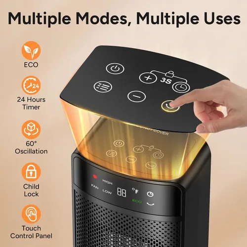 Vista 6 de Calentador de espacio de 1500 W, calentador eléctrico portátil que calienta hasta 200 pies cuadrados para uso en interiores en oficinas y garajes