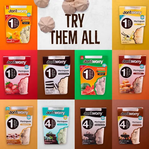 Vista 6 de Don't Worry Galletas de merengue Doble sabor a chocolate y galletas y crema Dulce bajo en azúcar con 4 calorías por unidad Postre keto