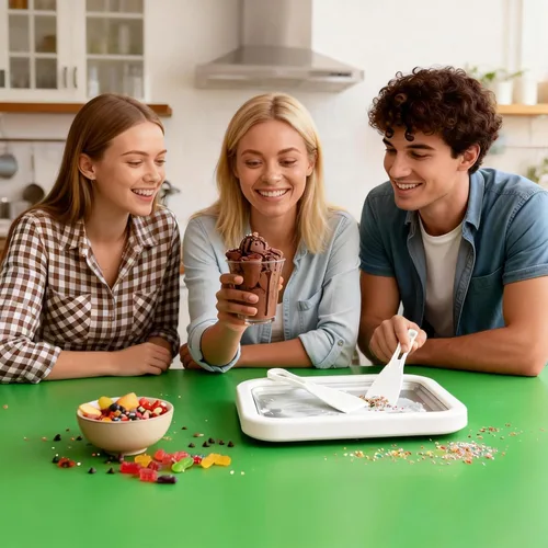 Vista 8 de Máquina de helados enrollados, nueva máquina de rodillos de helado casera, máquina de helado instantáneo, bandeja de helado rodada para actividades