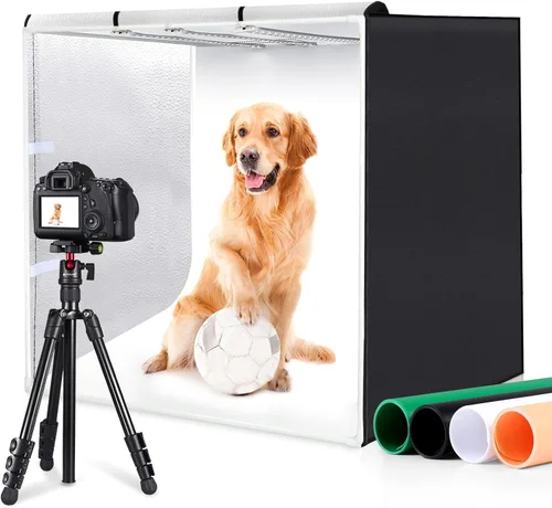 Vista 12 de Caja de luz de estudio fotográfico mini de Puluz, kit de tienda de fotos portátil, carpa plegable para fotografía con CRI >95, 104 luces LED y 6