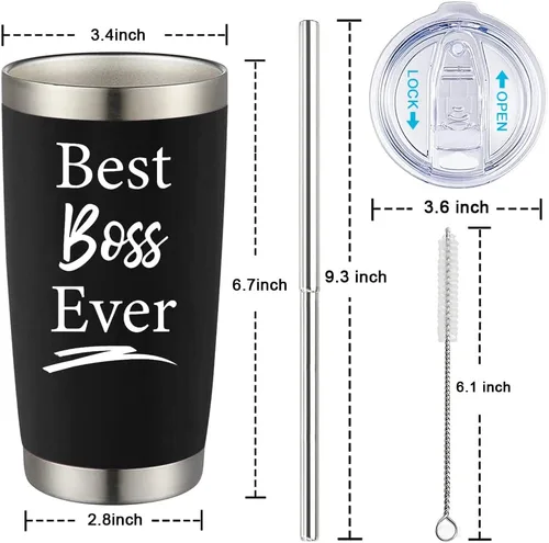 Vista 6 de Regalos para jefes para hombres y mujeres, vaso de vino negro de 20 onzas con tapa y pajilla, perfecto para regalos del día del jefe, Navidad