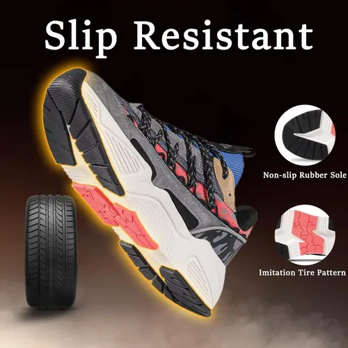 Vista 3 de ZLOLO Zapatos de caminar para hombre, zapatos de deporte gruesos, informales, para papá, a la moda, para entrenamiento, gimnasio, tenis, correr