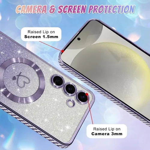 Vista 539 de Bonoma - Funda compatible con Samsung Galaxy S21 Plus, diseño de corazón con purpurina, color rosa Support for MagSafe, Plating Magnetic Case TPU