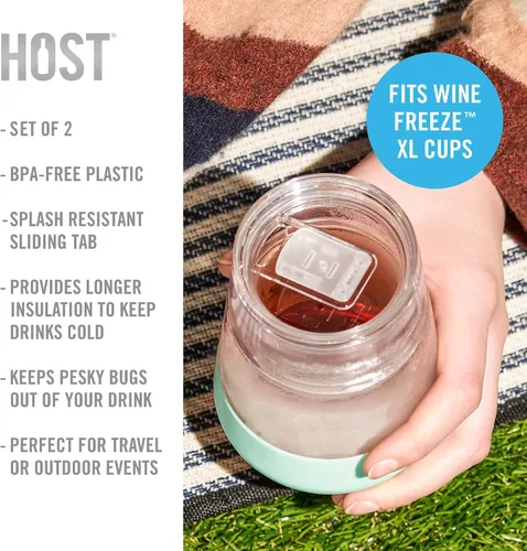 Vista 2 de HOST Wine Freeze XL - Tapas de repuesto para vasos grandes con cierre de pestaña deslizante, tapa de taza de viaje, juego de 2 unidades transparentes