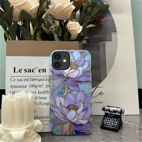 Vista 6 de ZHEGAILIAN Funda para iPhone 11, carcasa dura a prueba de golpes + silicona suave 2 en 1 híbrida, parachoques a prueba de caídas - Vidrio manchado