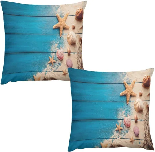 Vista 13 de Juego de 2 fundas de almohada con diseño escénico del océano tropical, fundas de almohada para sofá, fundas de almohada de poliéster para sofá
