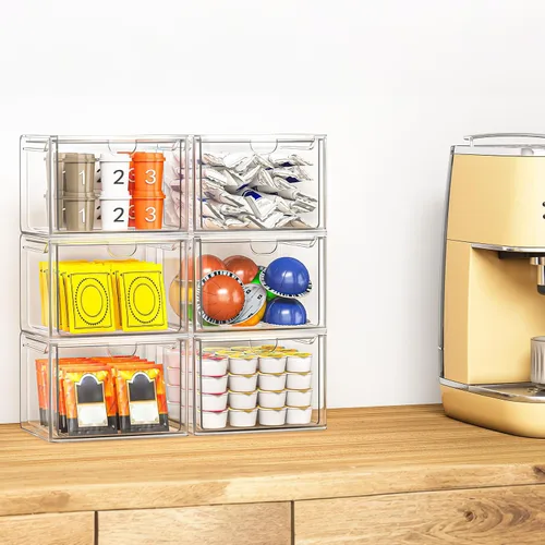 Vista 4 de caktraie Paquete de 6 pequeños cajones apilables para baño, organizador de maquillaje acrílico para baño, contenedores de almacenamiento de plástico