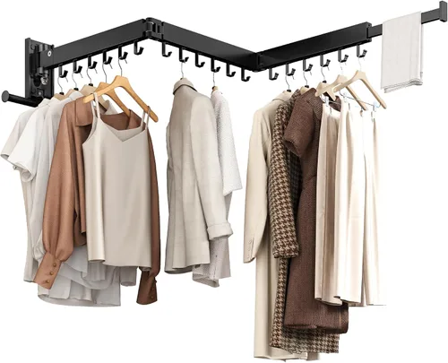 Vista 14 de Estante de secado de ropa montado en la pared, estante de secado de ropa plegable, estante de secado plegable retráctil para colgar ropa