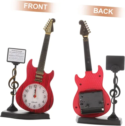 Vista 5 de KOMBIUDA Reloj de escritorio de instrumentos musicales, reloj de noche analógico único para decoración del hogar y la oficina, elegante adorno