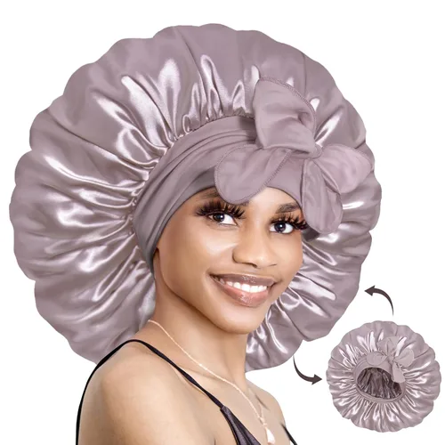 Vista 12 de BONNET QUEEN Gorro reversible de satén de seda para dormir, doble capa, ajustable, trenzas rizadas, peluca de cabello natural, banda para gorro