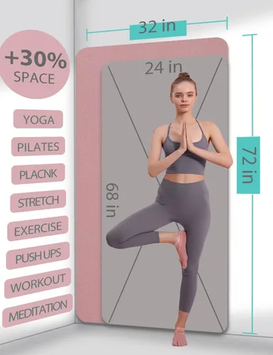 Vista 2 de Tapete de yoga de doble cara antideslizante, 2.835 x 1.260 x 0.276 in, extra ancha y gruesa con correa, esterillas de yoga profesionales de TPE