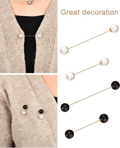 Vista 2 de Broche de perlas para mujer, 4 piezas, broche de perlas para mujer, broche de doble perla sintética, broches vintage para ropa, accesorios