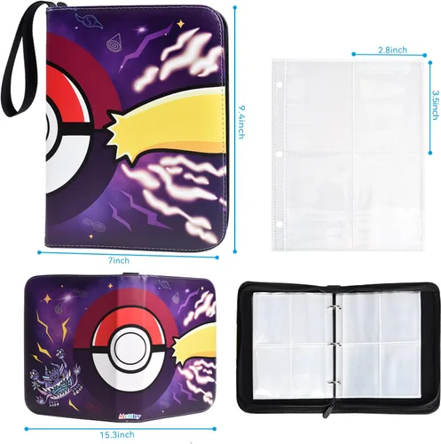 Vista 2 de Carolvy Carpeta de tarjetas Pokemon de 4 bolsillos carpeta de 400 bolsillos con 50 fundas extraíbles soporte para álbumes de coleccionista