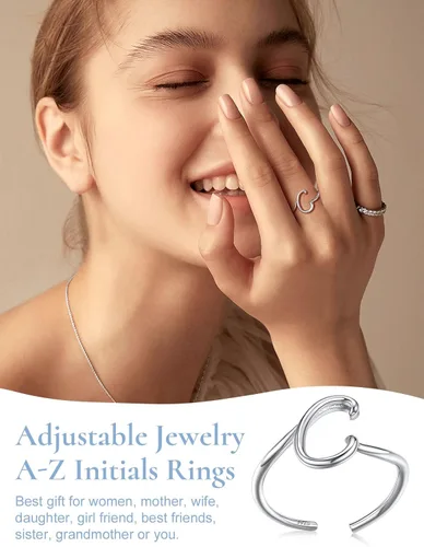 Vista 7 de SILVERCUTE S925 Initial Rings, Adjustable Size 6-12 Statement Alphabet Letter A-Z Jewelry Personalized Twisted Initials Rings Sterling Silver