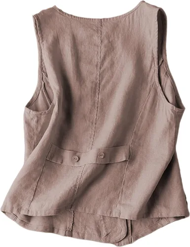 Vista 2 de UATKIMI Chaleco de lino de algodón para mujer, casual, holgado, cuello en V, sin mangas, chaqueta