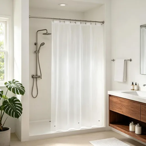 Vista 34 de Barossa Design - Forro de cortina estrecho de PEVA para ducha, con 3 imanes, impermeable, para cabina de baño pequeña, sin PVC, ojales metálicos
