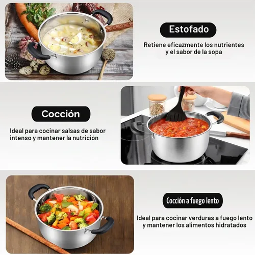 Vista 4 de P&P CHEF - Olla de acero inoxidable con tapa de 3 cuartos de galón