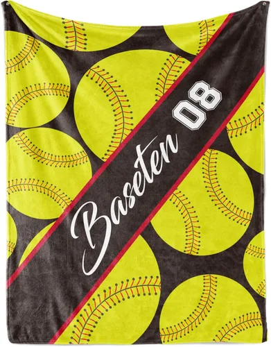 Vista 9 de Manta de sóftbol personalizada con nombre y número, manta de sóftbol personalizada de franela súper suave, regalo de sóftbol para niños, niñas
