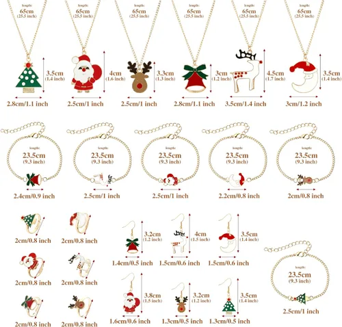 Vista 2 de Naler Juego de joyas de Navidad para mujer, regalo de Navidad, incluye collar, pulsera, aretes, anillo dorado